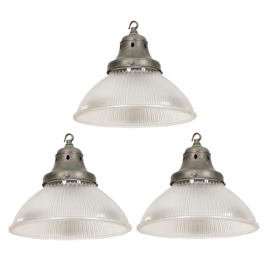 Set of 3 English Industrial Factory Pendants For Sale