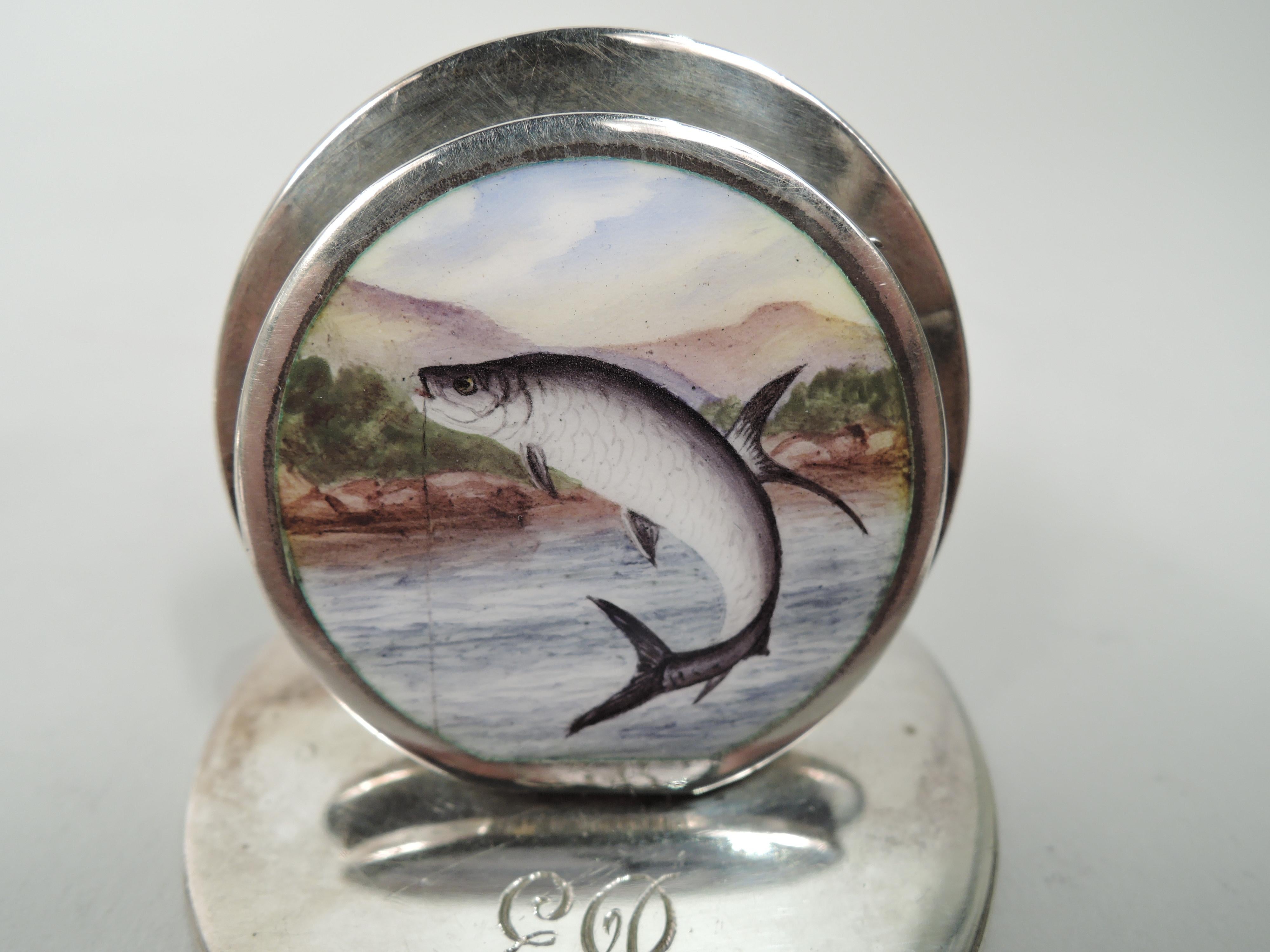 Set of 3 English Sterling Silver & Enamel Fish Place Card Holders In Good Condition For Sale In New York, NY