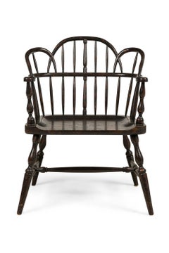 Set of 3 English Windsor Style Black Armchairs