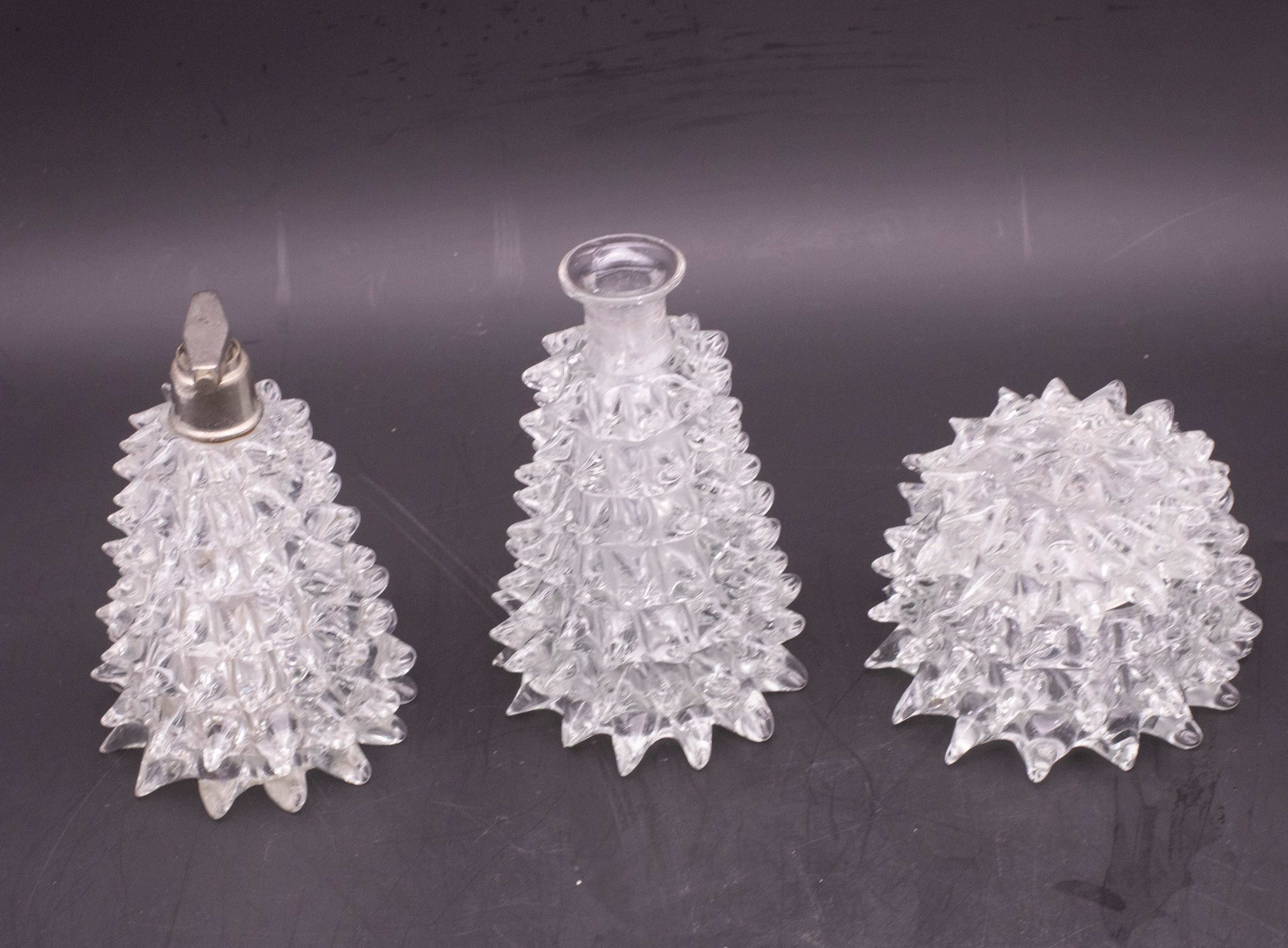 Set of 3 Ercole Barovier Rostrato Murano Italian Glass Vase for Barovier & Toso In Good Condition For Sale In Roma, IT
