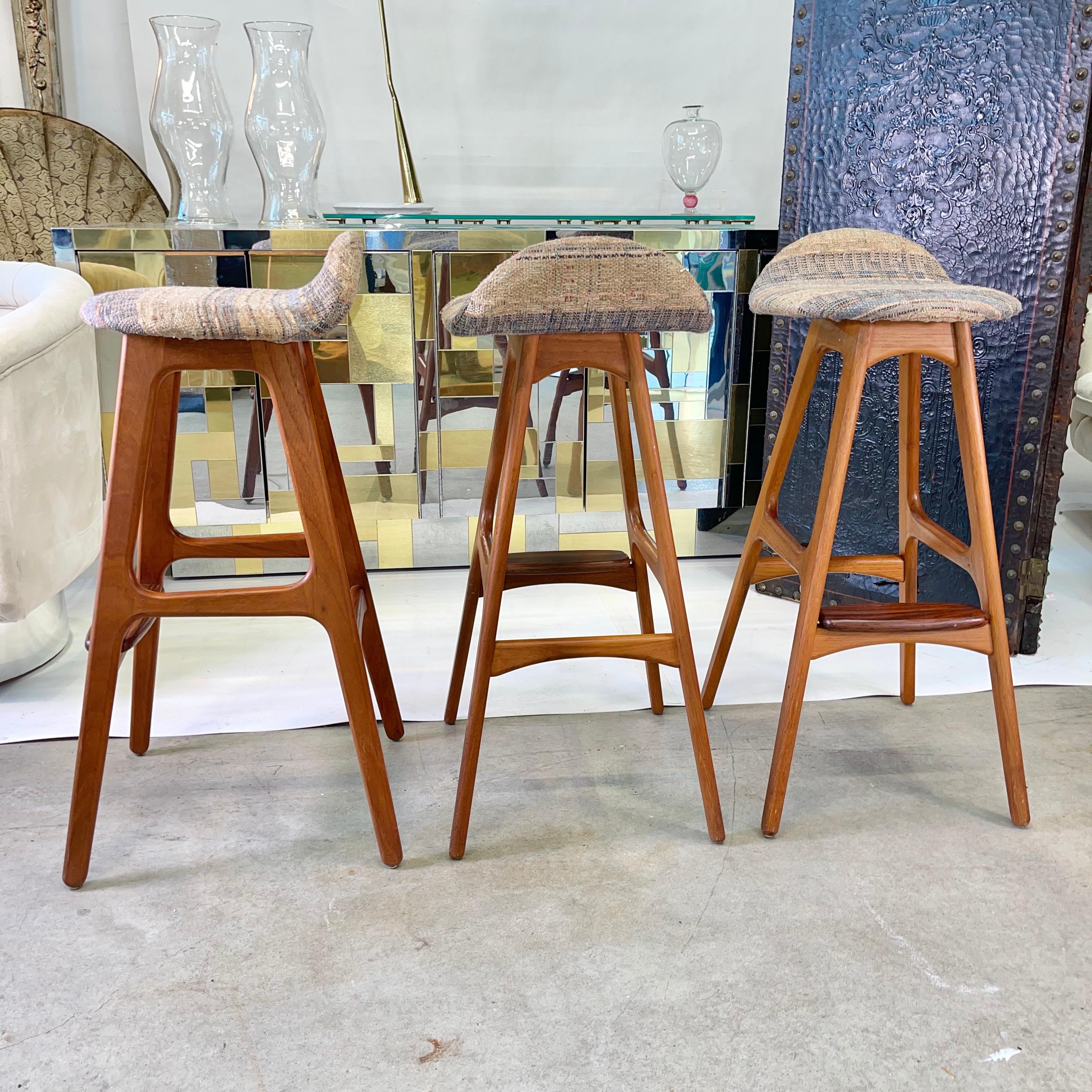 Mid-Century Modern Set of 3 Erik Buch OD61 Teak and Rosewood Bar Stools