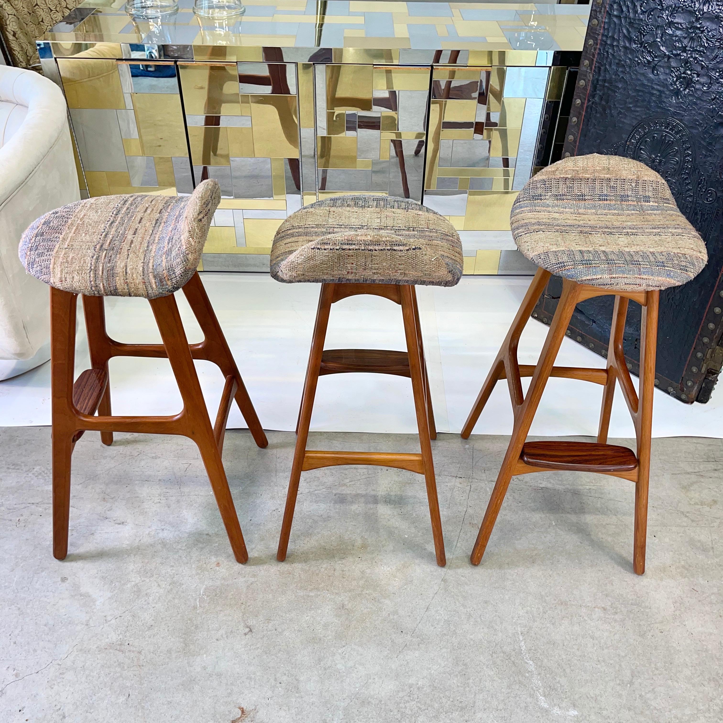 Danish Set of 3 Erik Buch OD61 Teak and Rosewood Bar Stools