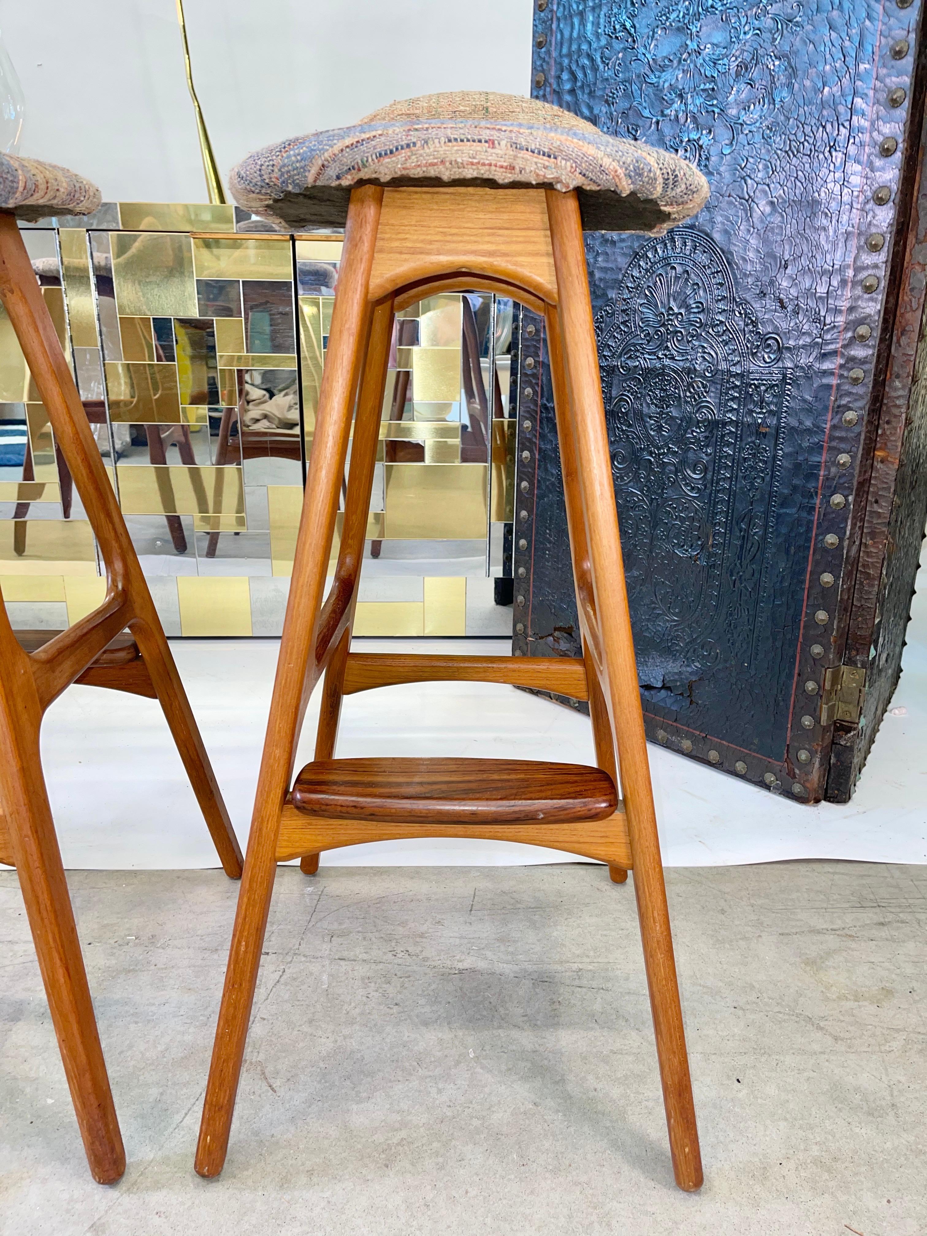 Set of 3 Erik Buch OD61 Teak and Rosewood Bar Stools In Good Condition In Hanover, MA