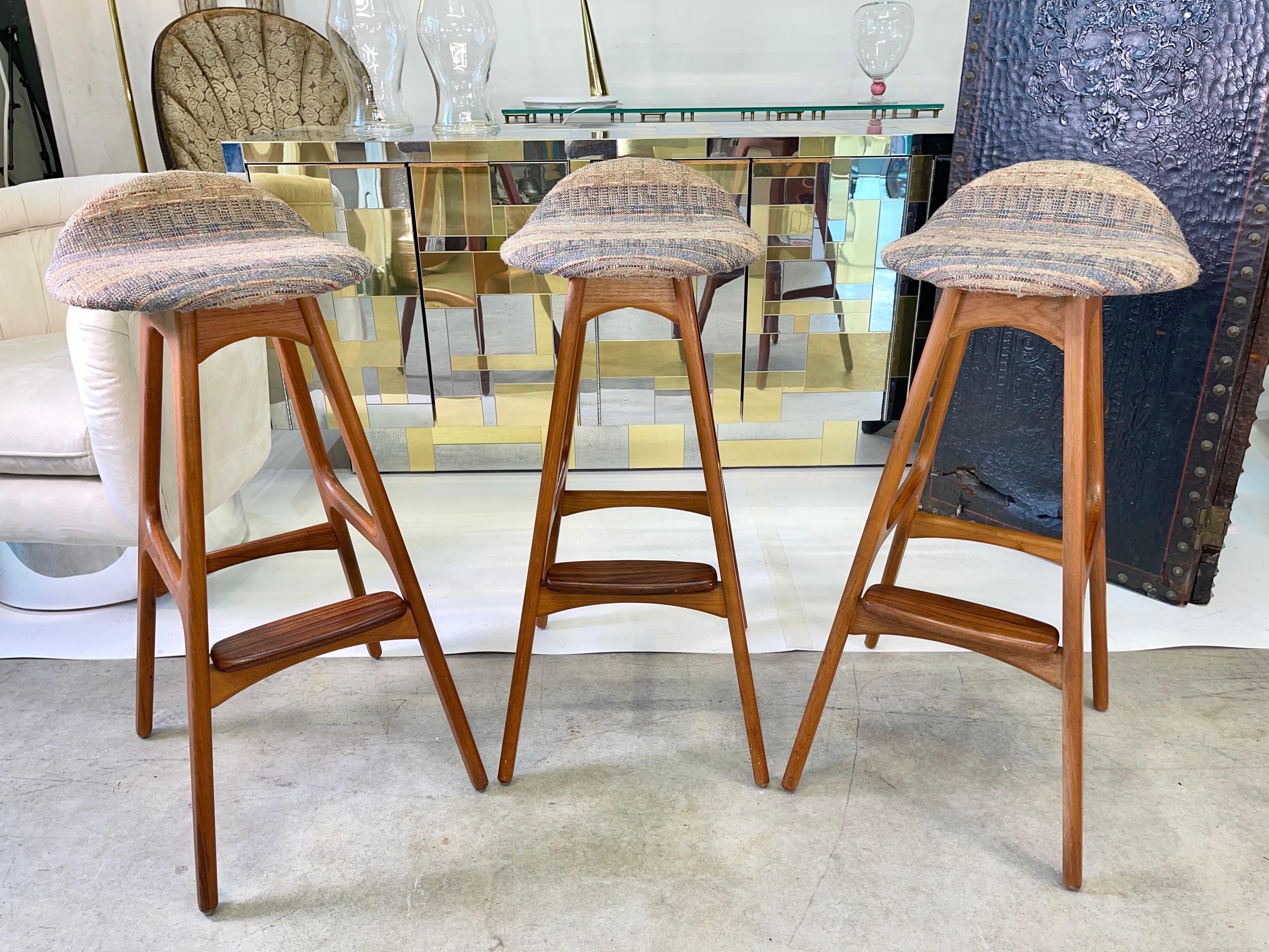 Set of 3 Erik Buch OD61 Teak and Rosewood Bar Stools 3