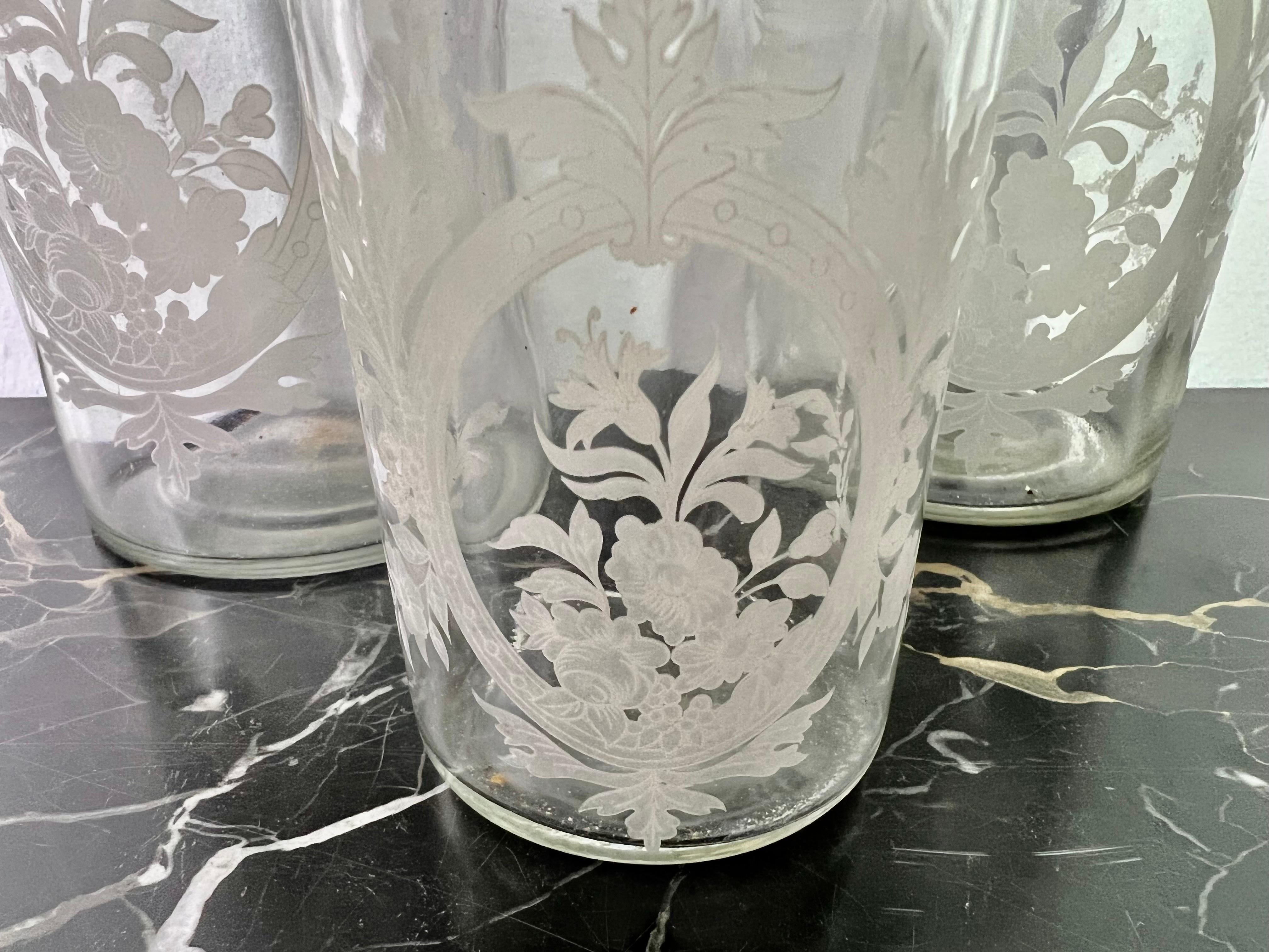Other Set of '3' Etched Vanity Bottles-20th Century