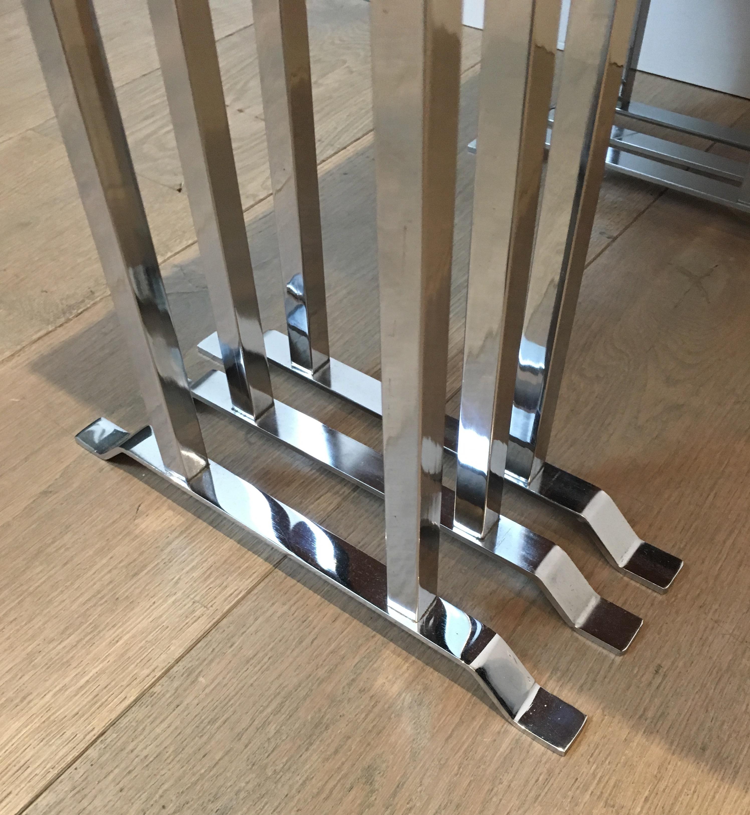 Set of 3 Exotic Wood and Chrome Nesting Tables, French, circa 1970 For Sale 4