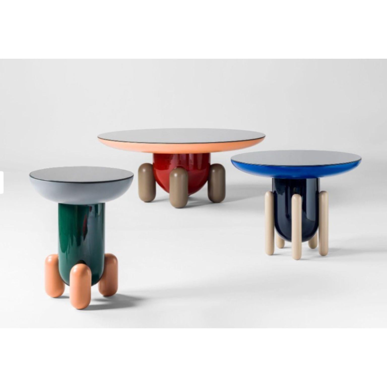 Set of Explorer side tables by Jaime Hayon
Dimensions: D40 x H50 , D60 x H46 , D100 x H42 cm
Materials: Lacquered fiberglass body. Solid turned wooden legs and lacquered. Painted glass tabletop.
Available in sizes Explorer 1 (Diameter 40 cm) and