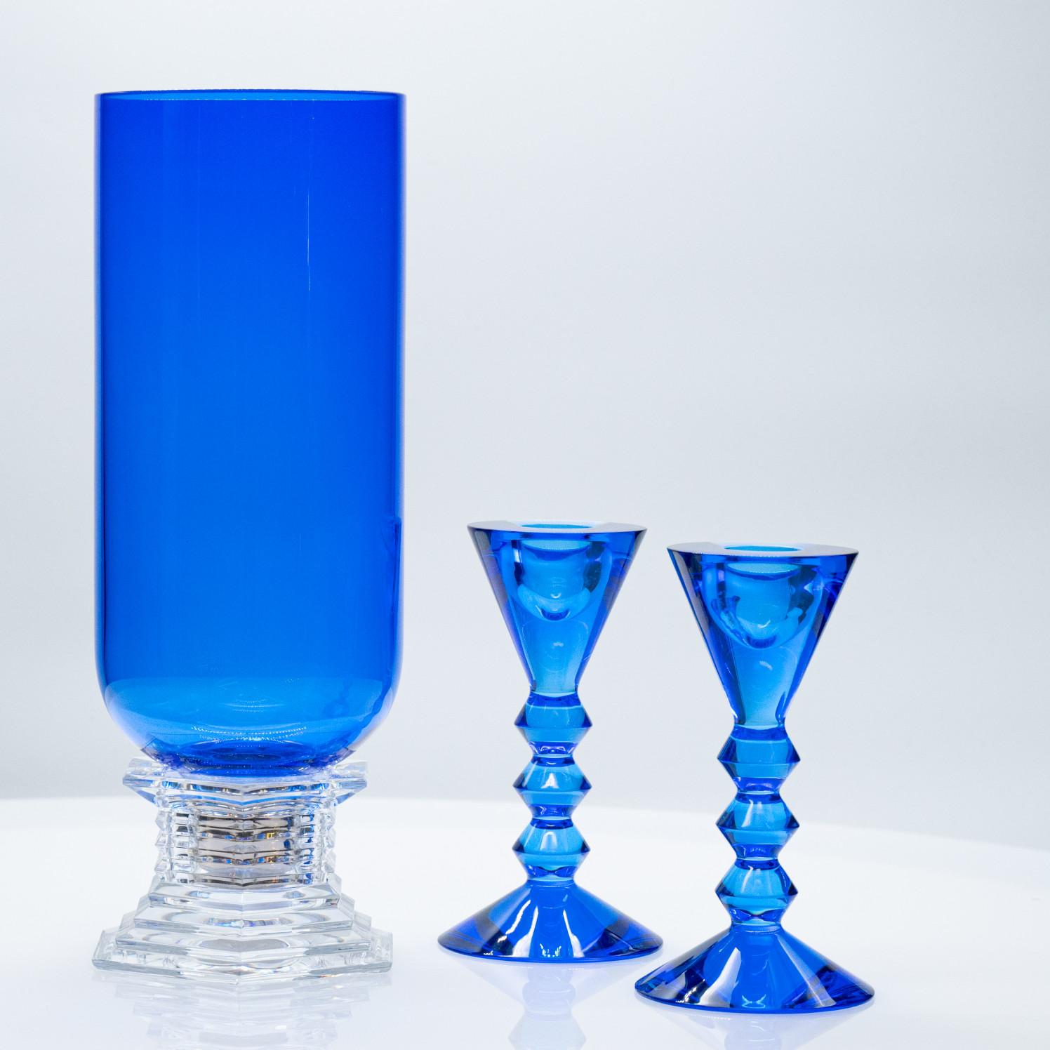 Hand-Crafted Set of 3 Exquise Baccarat items, Sky Blue Crystal, France For Sale