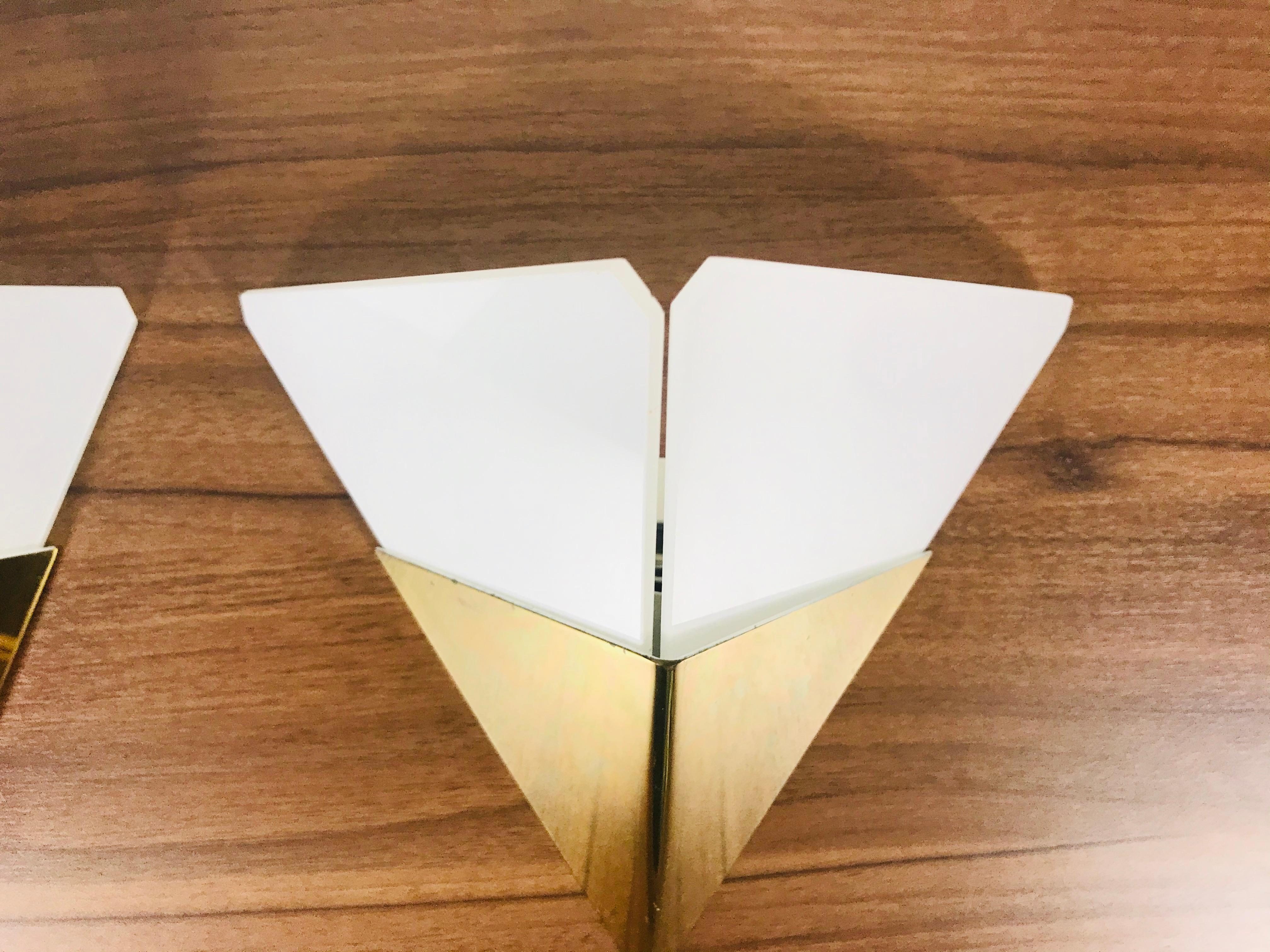 Set of 3 Extraordinary Triangle Ice Glass Sconces by Kalmar, Austria, 1960s 2