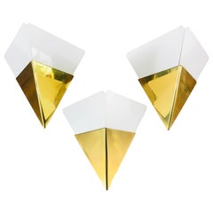 Set of 3 Extraordinary Triangle Ice Glass Sconces by Kalmar, Austria, 1960s