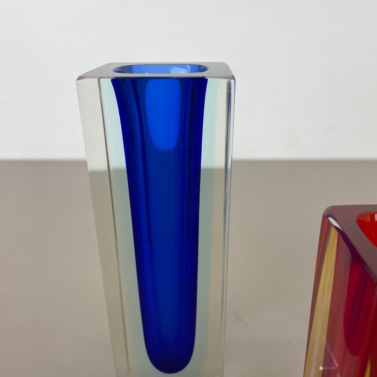 20th Century Set of 3 Faceted Murano Glass Sommerso Vases Attri. Flavio Poli, Italy, 1970s For Sale