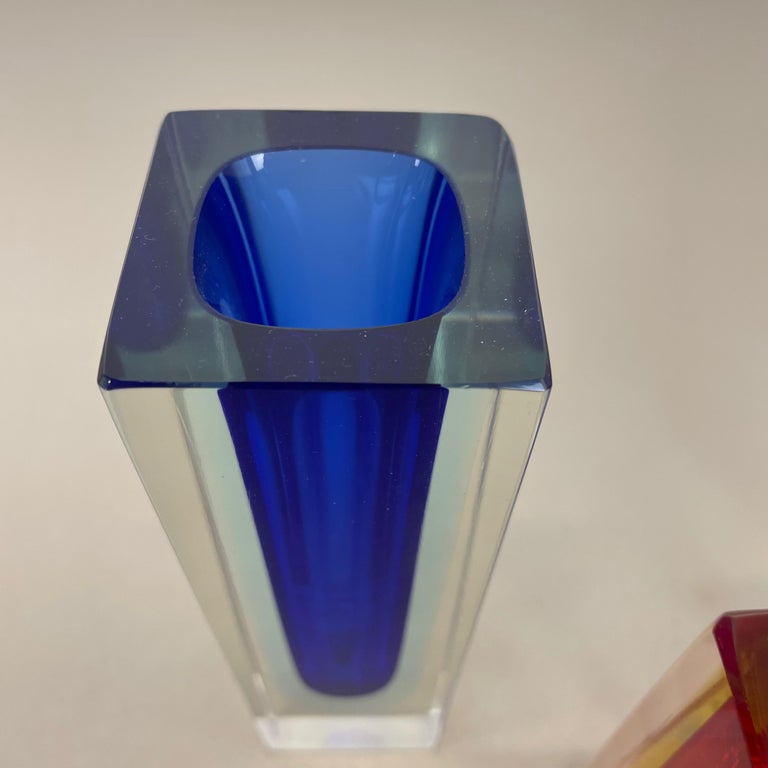 Set of 3 Faceted Murano Glass Sommerso Vases Attri. Flavio Poli, Italy, 1970s For Sale 1
