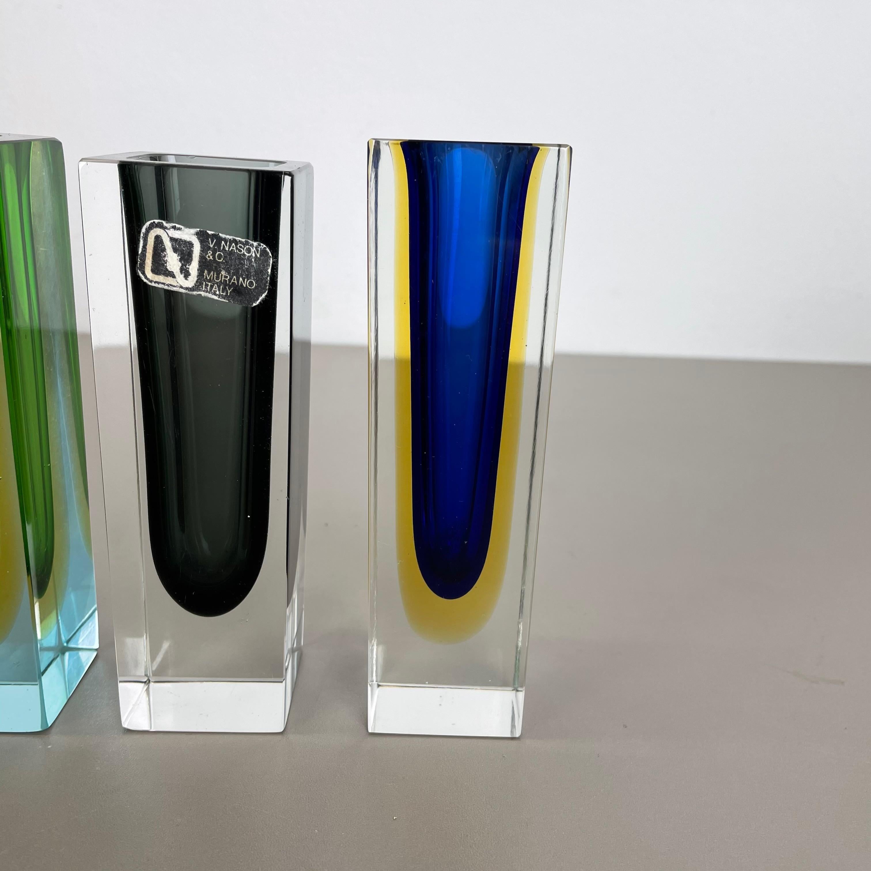 Set of 3 Faceted Murano Glass Sommerso Vases by V. Nason & C., Italy, 1970s For Sale 5