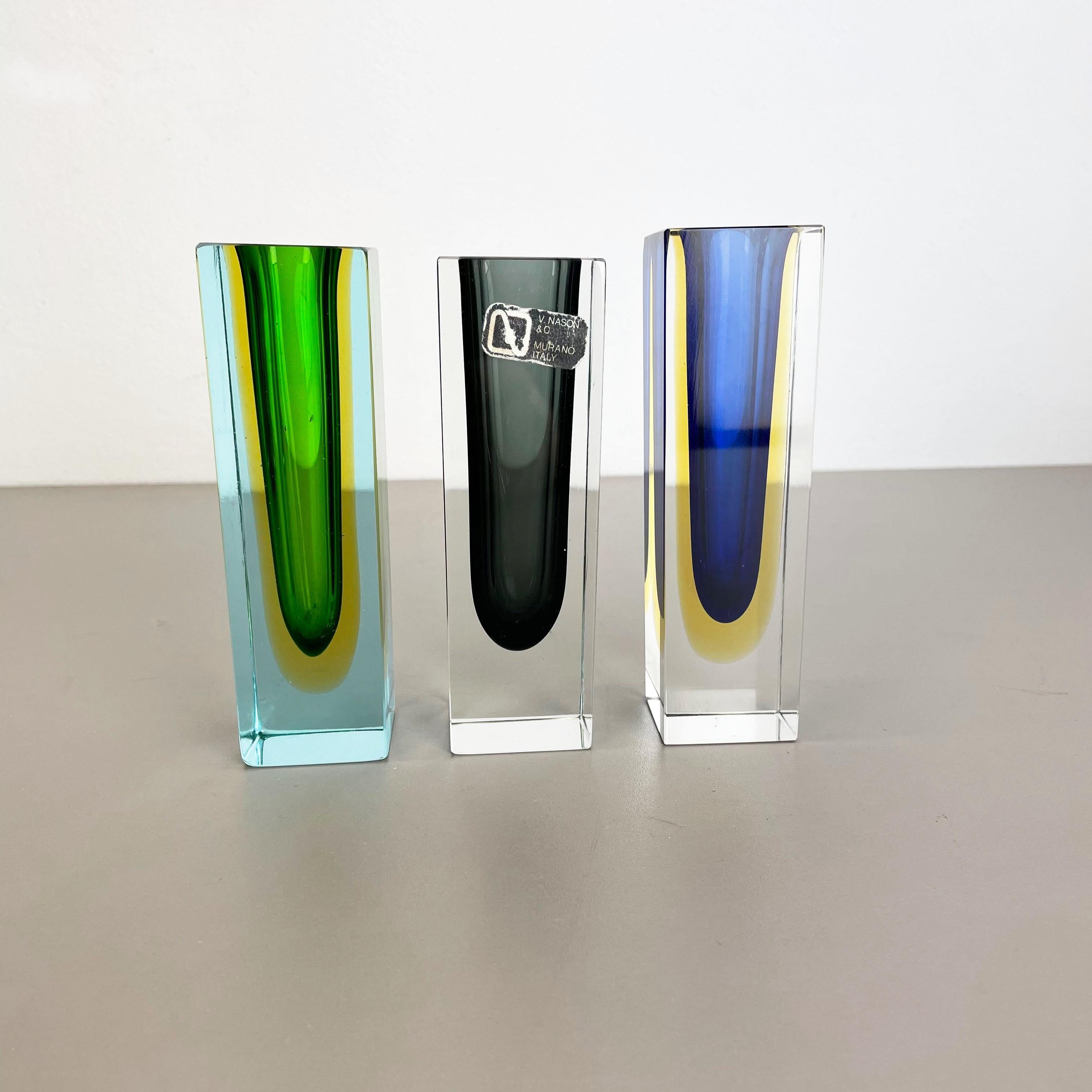 Article:

Murano glass vase set of 3


Producer:

V. Nason and C. ( one vase still features the original producer label)


Origin:

Murano, Italy


Decade:

1970s

These original set of 3 glass vases was produced in the 1970s in