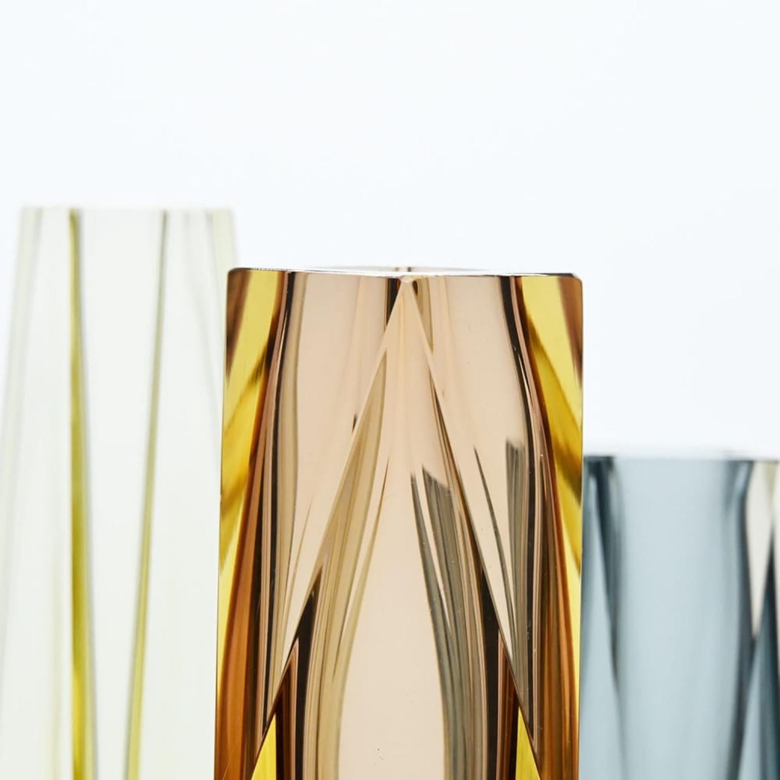 Set of 3 Faceted Sommerso Glass Vases, Mandruzzato, Murano, Italy, 1970 4