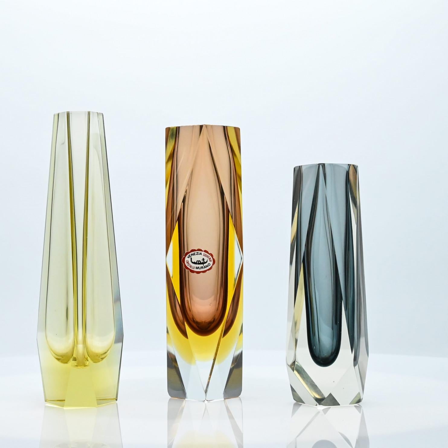 Set of 3 Faceted Sommerso Glass Vases, Mandruzzato, Murano, Italy, 1970 11