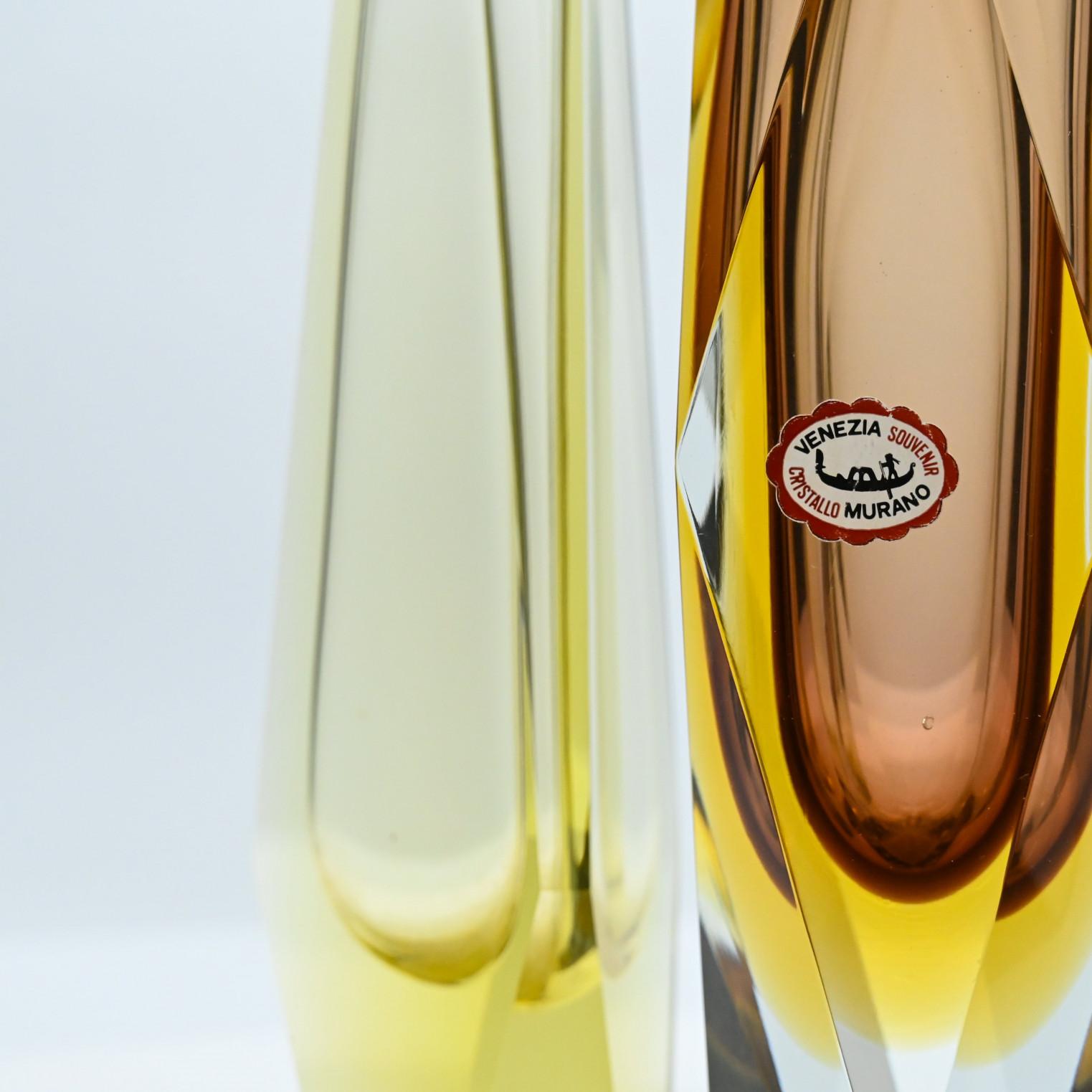 Set of 3 Faceted Sommerso Glass Vases, Mandruzzato, Murano, Italy, 1970 12
