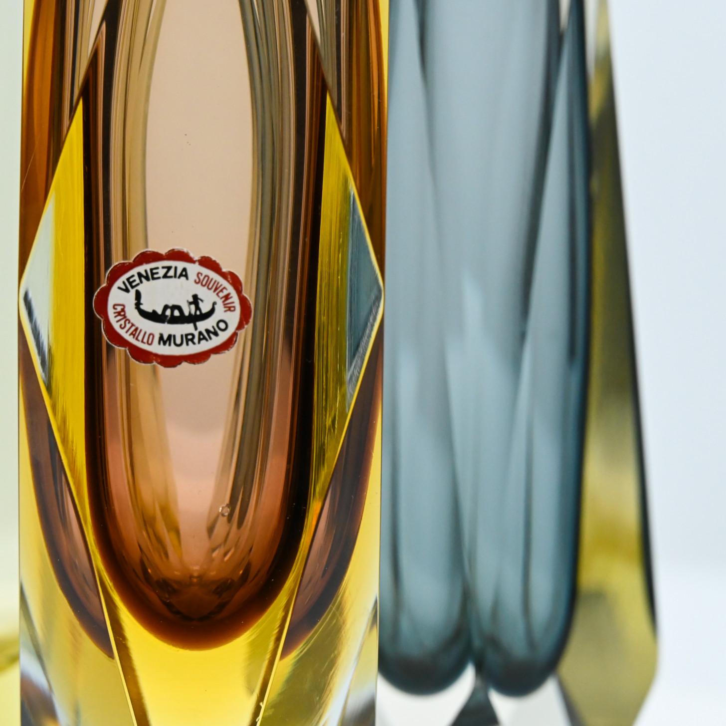 Other Set of 3 Faceted Sommerso Glass Vases, Mandruzzato, Murano, Italy, 1970