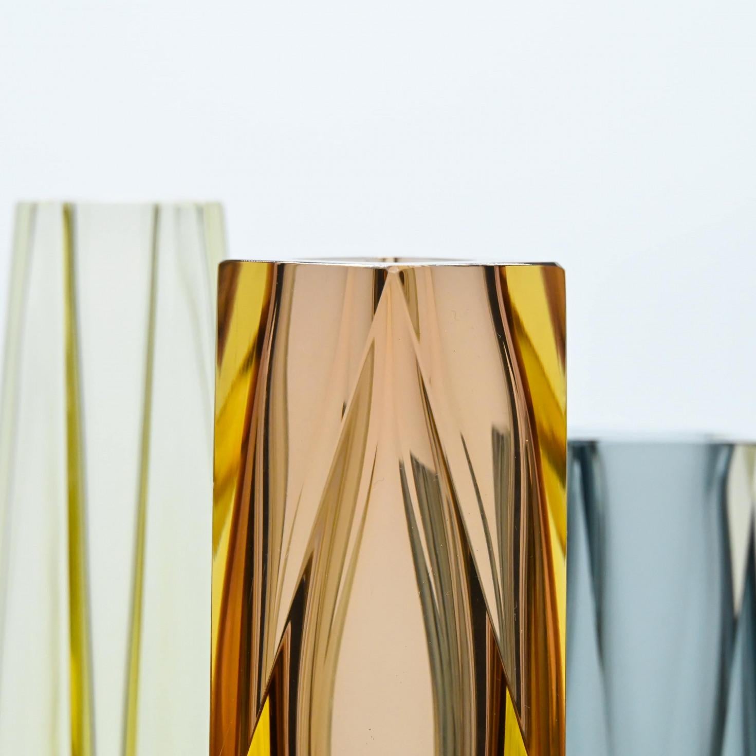 Other Set of 3 Faceted Sommerso Glass Vases, Mandruzzato, Murano, Italy, 1970