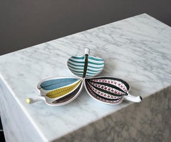 Set of 3 Faience Dishes by Stig Lindberg for Gustavsberg Studio, Sweden, 1950s