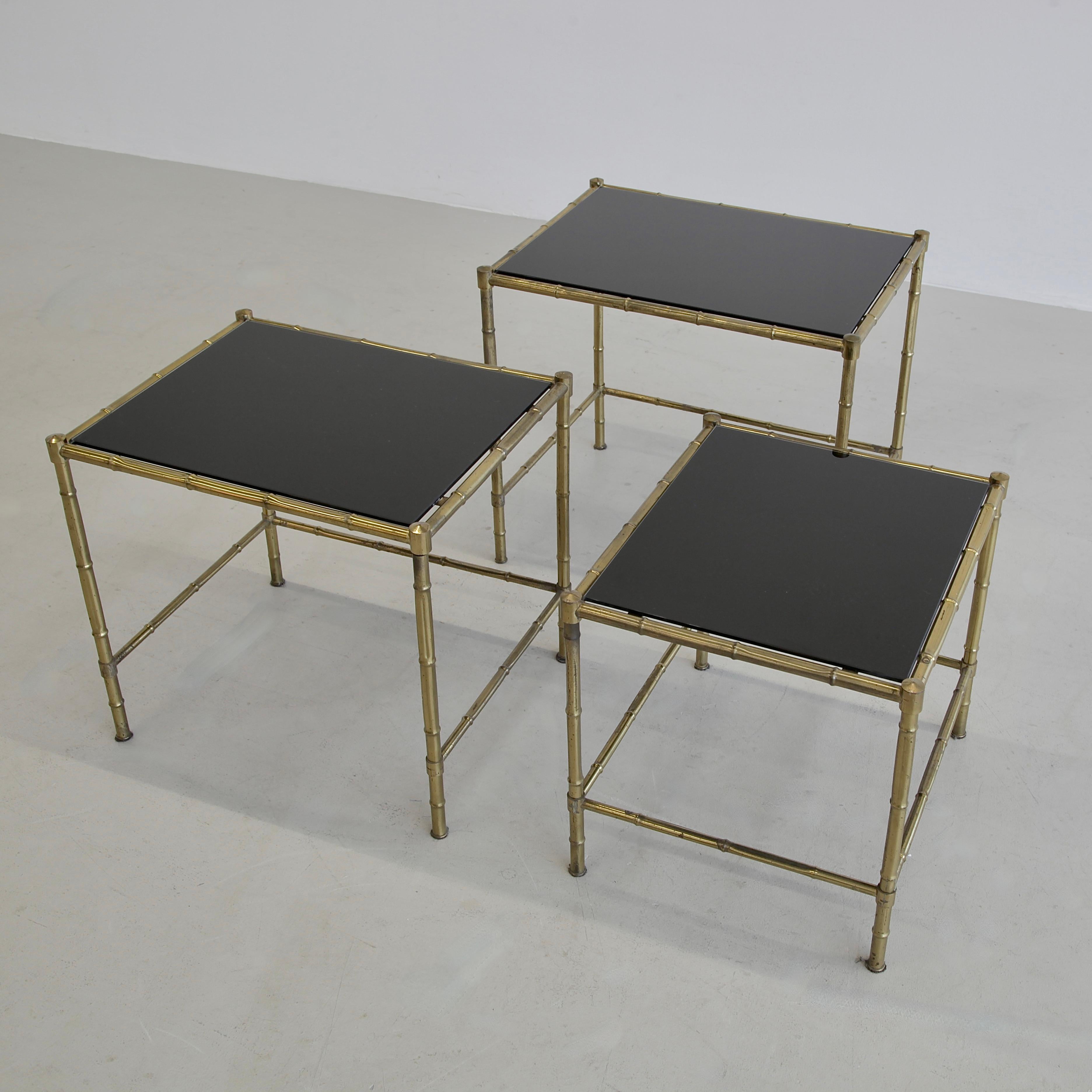Set of 3 Faux Bamboo Side Tables, France 1960s In Good Condition In Berlin, Berlin