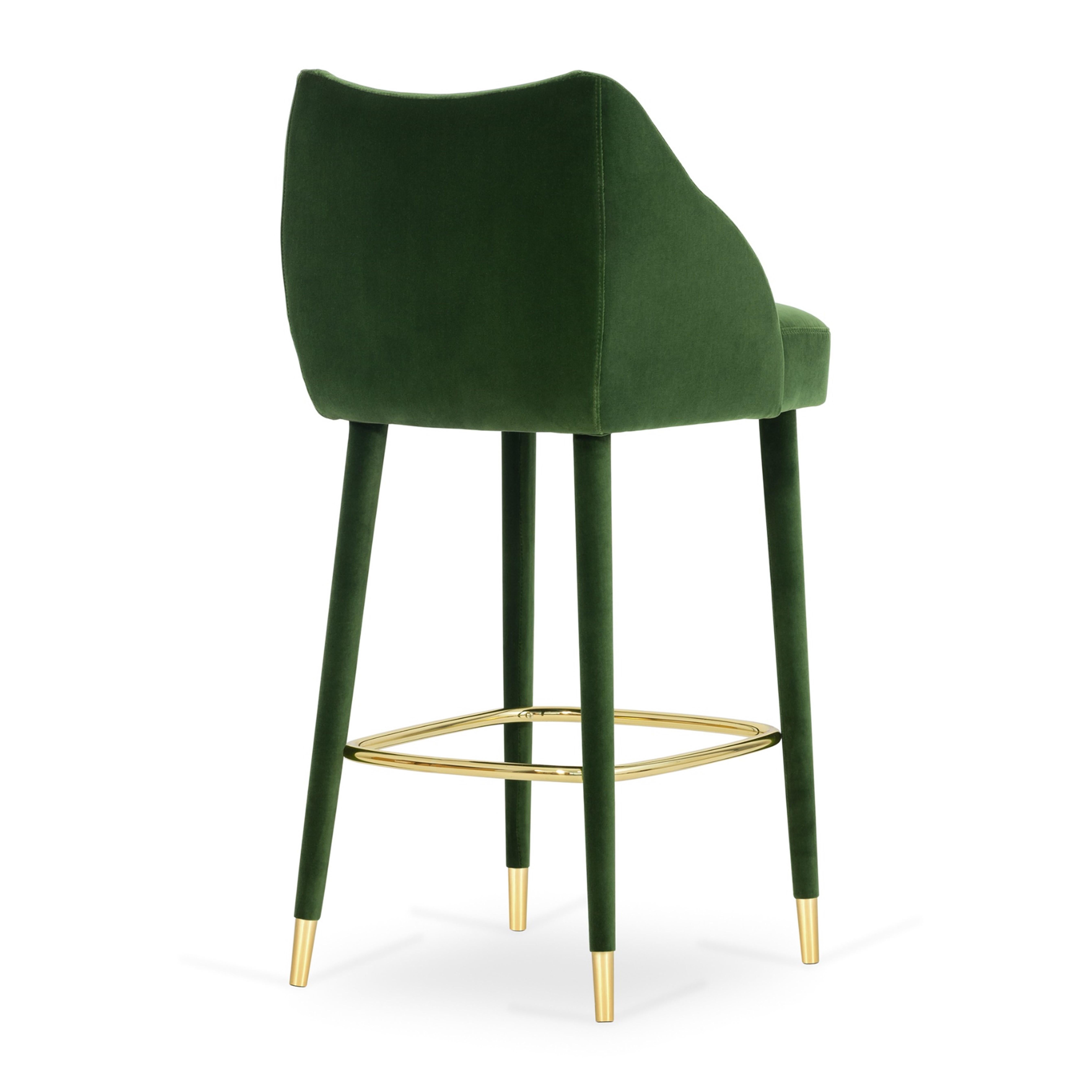 Polished Set of 3 Figueroa Bar Stool, Cotton Velvet, InsidherLand by Joana Santos Barbosa For Sale