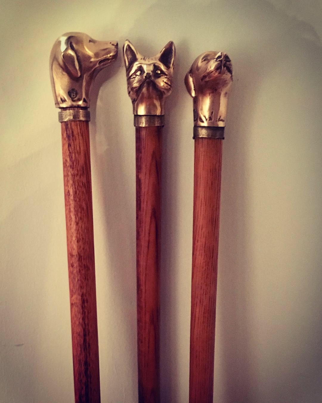Set of 3 Fireplace Tools with Bronze Dog and Fox Carved Heads 2