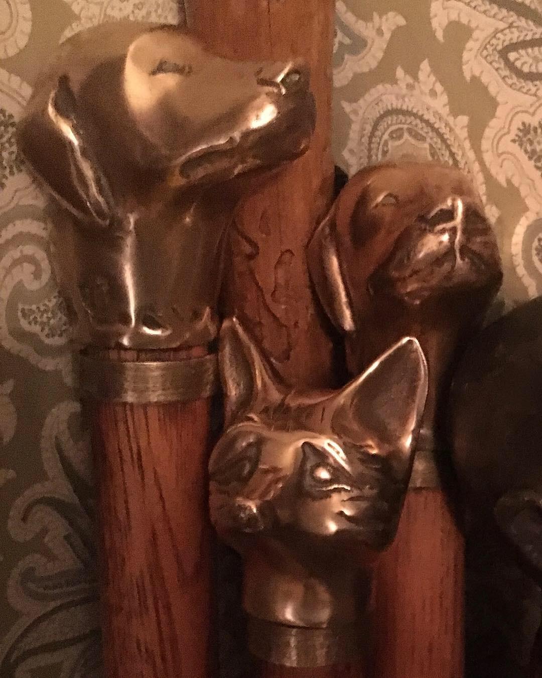 Set of 3 Fireplace Tools with Bronze Dog and Fox Carved Heads 3