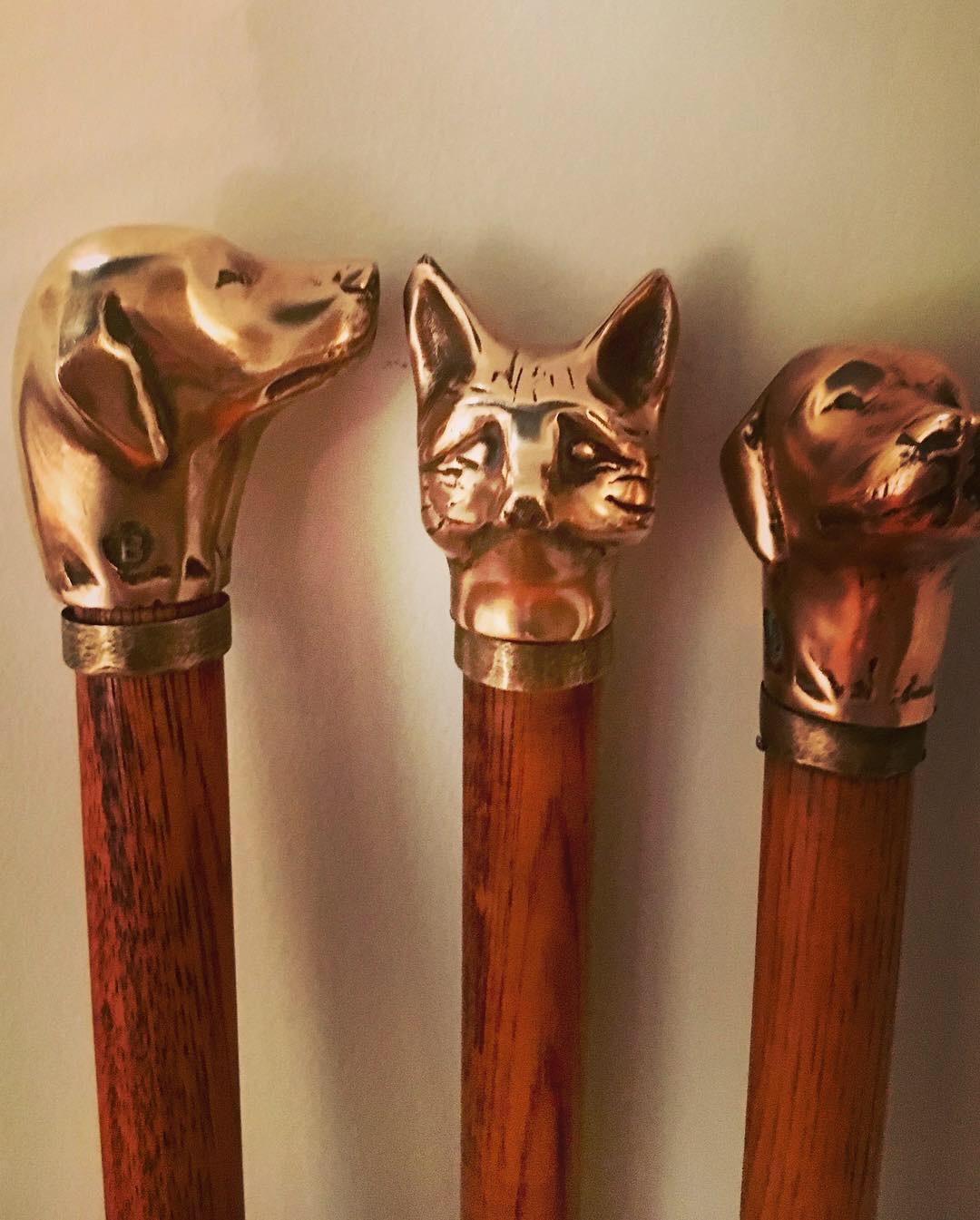 Set of 3 Fireplace Tools with Bronze Dog and Fox Carved Heads 4