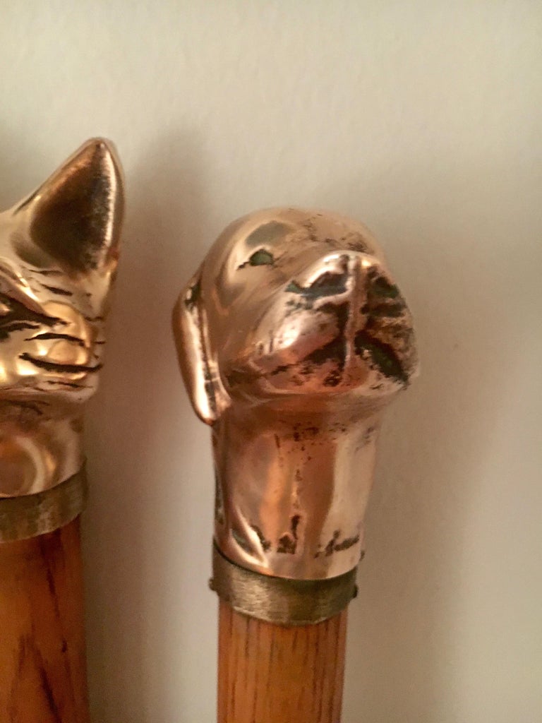 Set Of 3 Fireplace Tools With Bronze Dog And Fox Carved Heads At