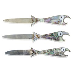 Set of 3 Fish Bottle Openers with Abalone Shell and Alpaca Silver