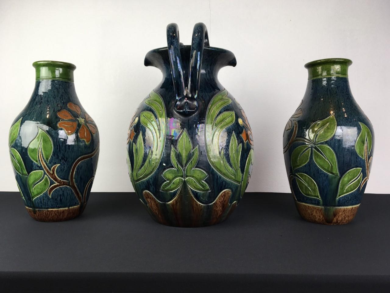 Set of 3 Flemish Pottery Vases, 1930s, Belgium For Sale 5