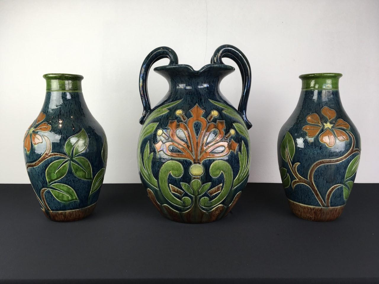 Set of 3 Flemish Pottery Vases, 1930s, Belgium For Sale 7