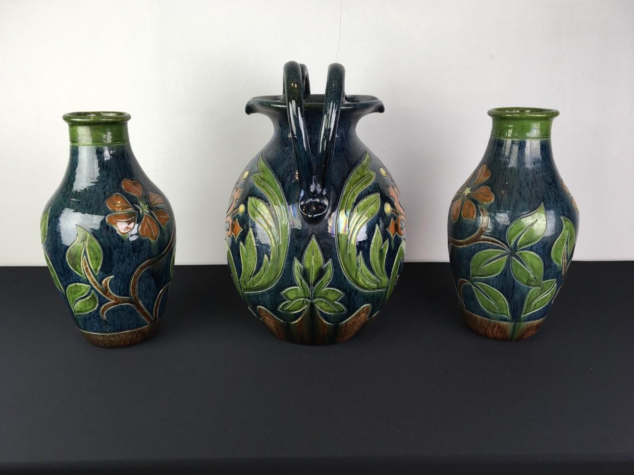 Set of 3 Flemish Pottery Vases, 1930s, Belgium For Sale 8