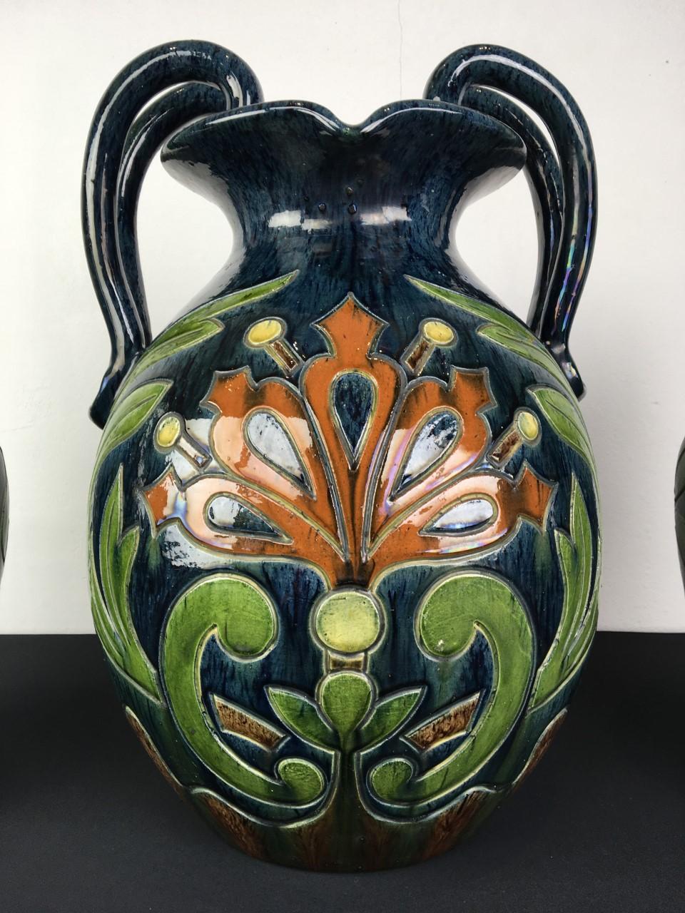 Belgian Set of 3 Flemish Pottery Vases, 1930s, Belgium For Sale