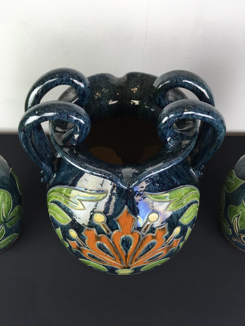 Set of 3 Flemish Pottery Vases, 1930s, Belgium In Good Condition For Sale In Antwerp, BE