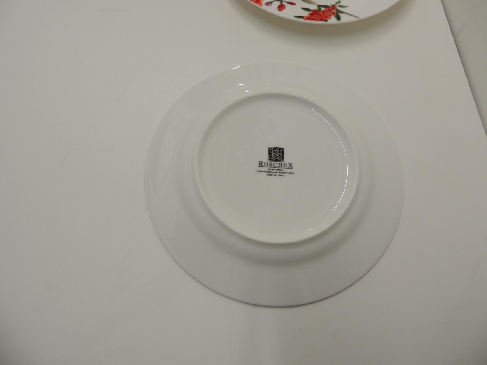 Hand-Crafted Set of '3' Floral Bone China Dessert Plates