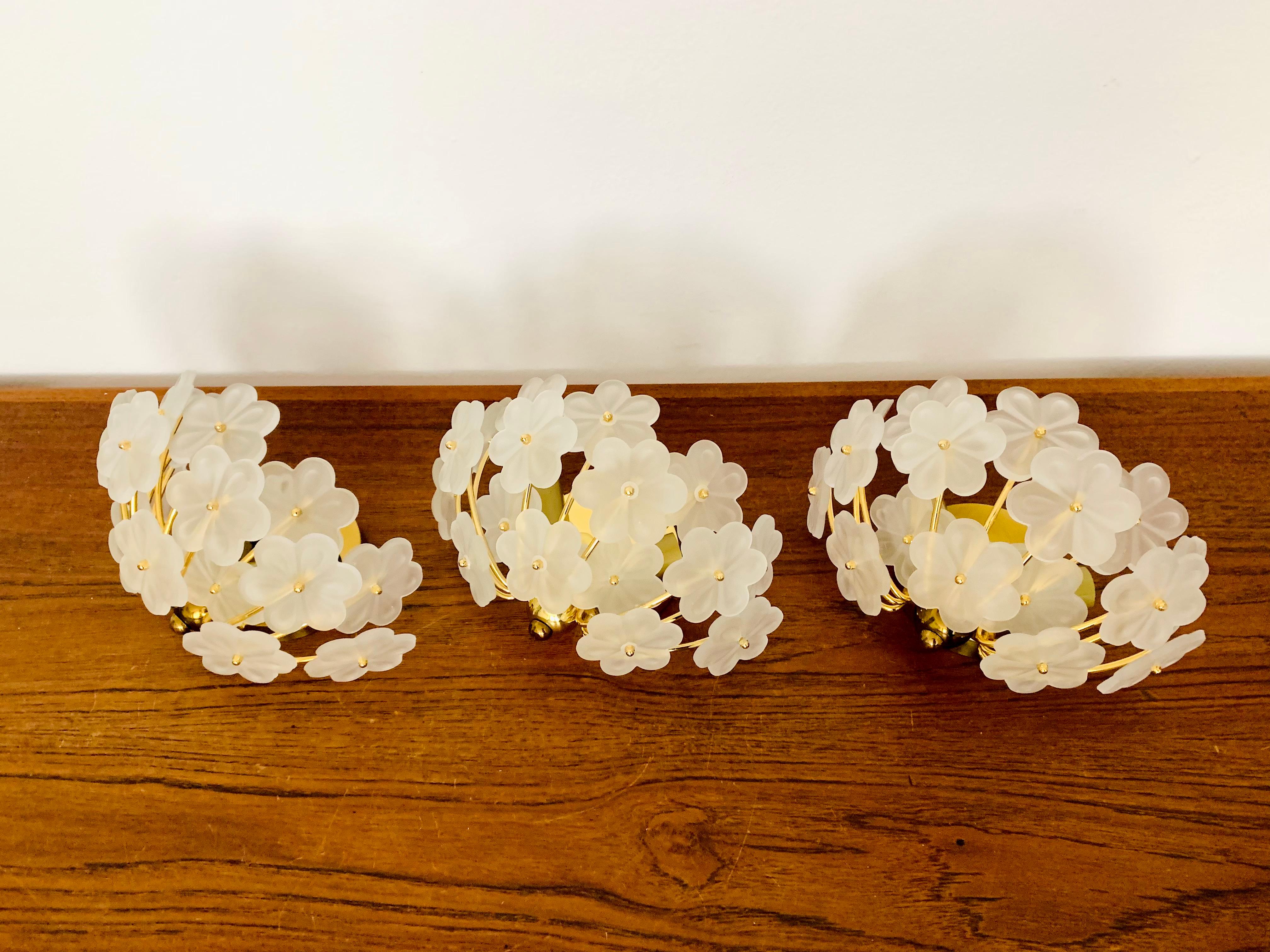 Set of 3 Floral Crystal Glass Wall Lamps by Ernst Palme  For Sale 9