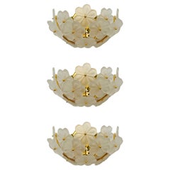 Set von 3 Wandlampen aus geblümtem Kristallglas von Ernst Palme 