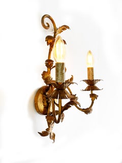 Set of 3 Floral Tole Sconces Golden Finish Hollywood Regency Style, Italy, 1960s