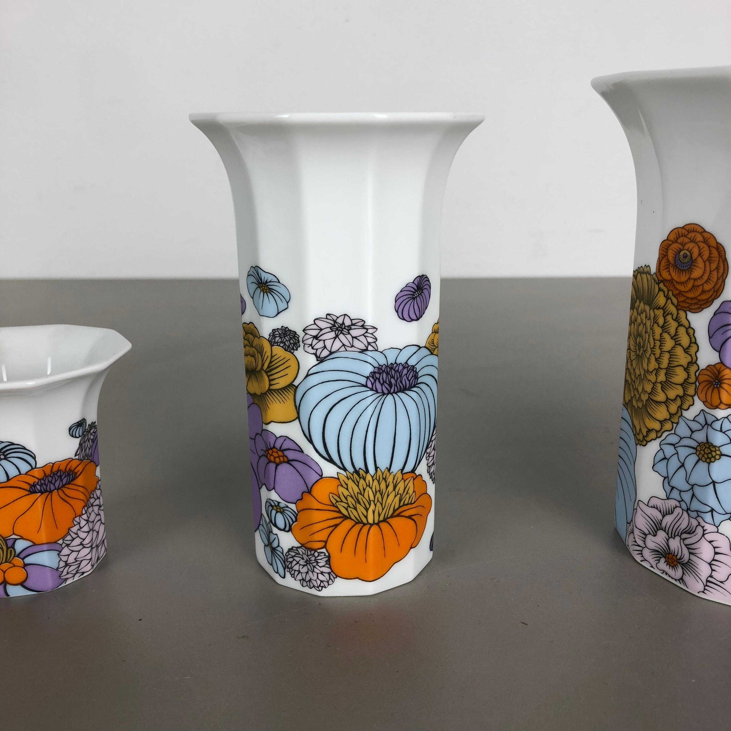 Porcelain Set of 3 Floral Vases Tapio Wirkkala for Rosenthal Studio Line, Germany, 1980s
