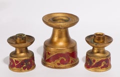 Set of 3 Florentine Gilt Ceramic Candle Holders, Italy 1950s-1960s