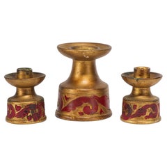 Set of 3 Florentine Gilt Ceramic Candle Holders, Italy 1950s-1960s