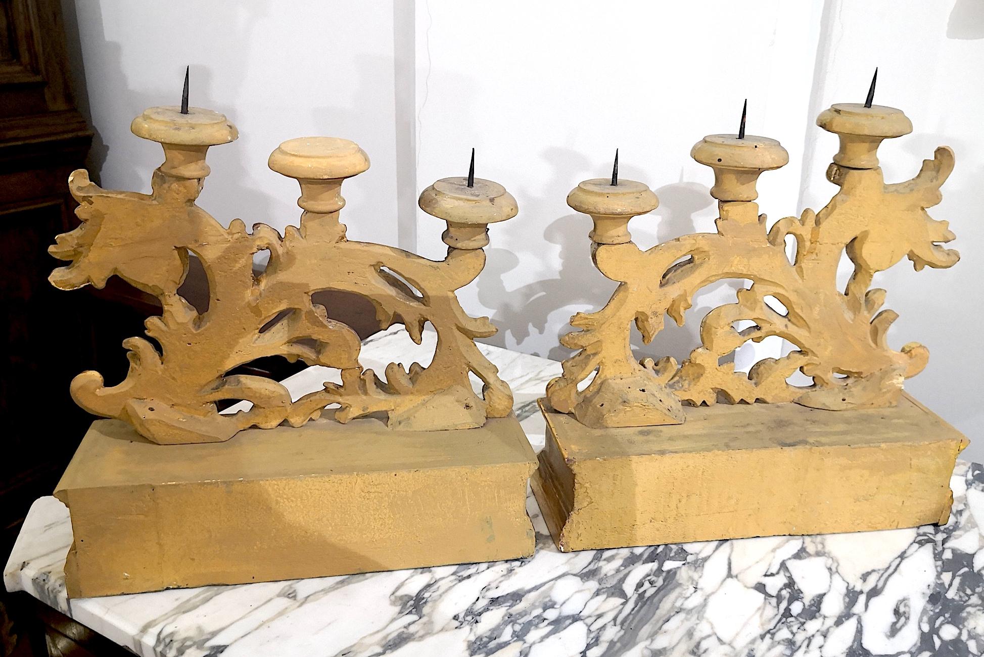 Set of 3  Florentine Italian Louis XVI Candelabra in Mecca Carved Silver Wood 6