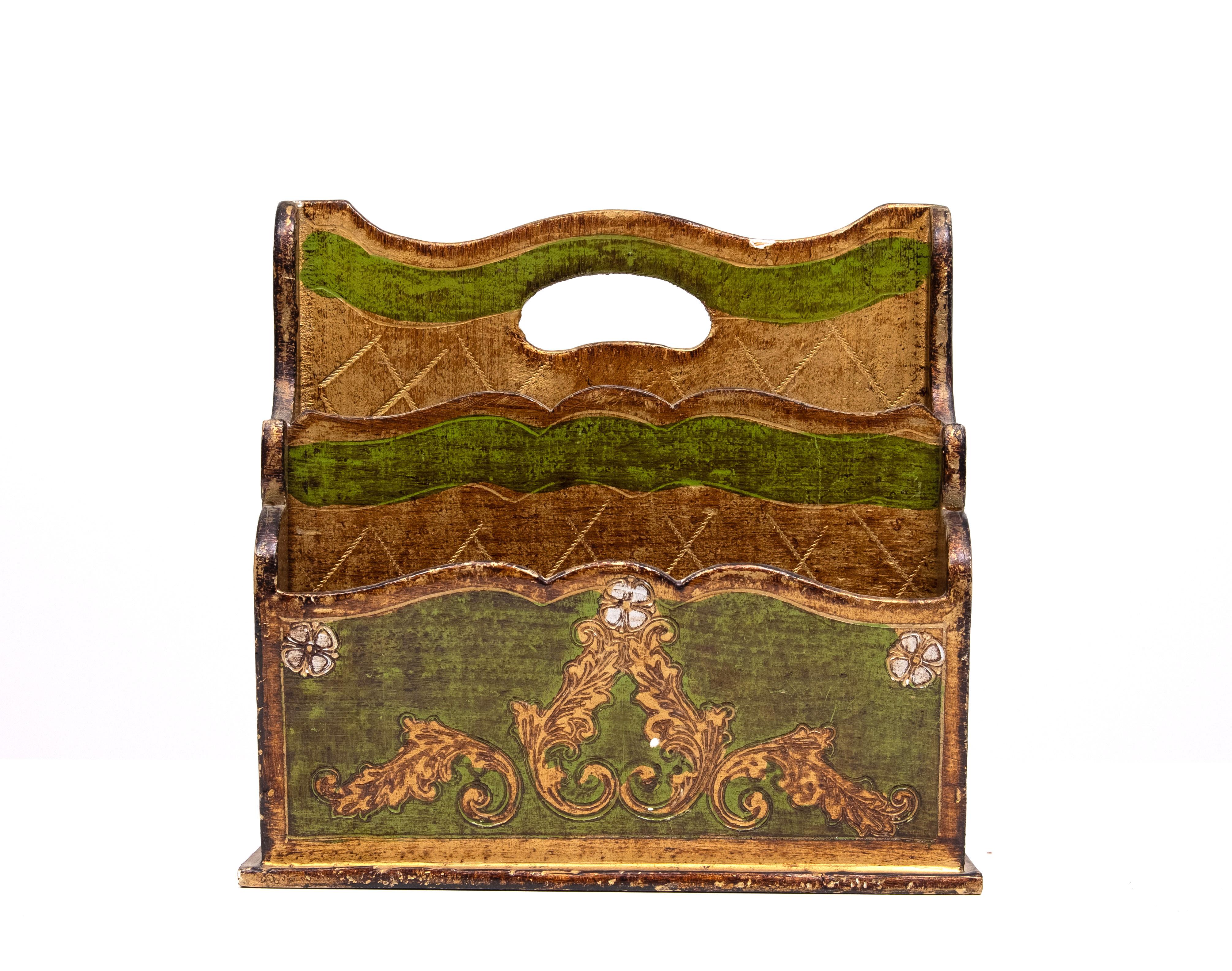 set of 3 Florentine Newspaper rack letter holder Paper basket 1960s Italy For Sale 3