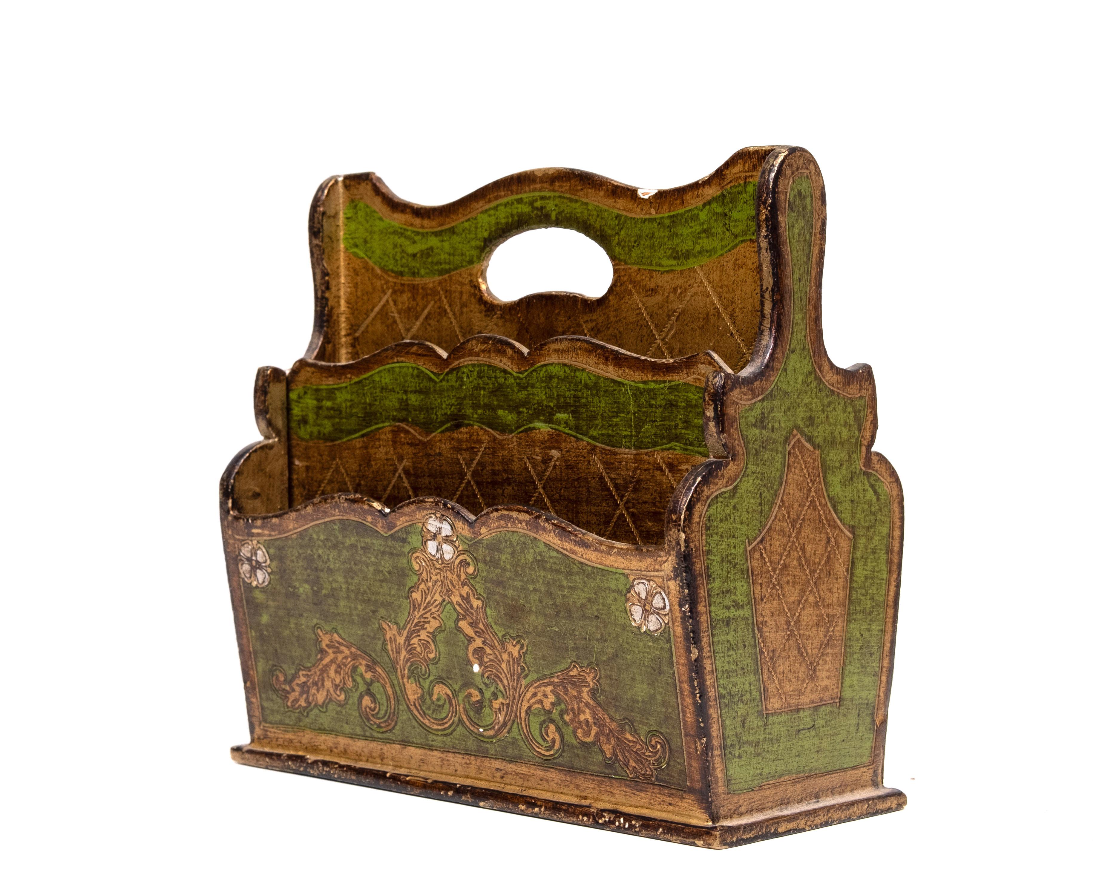 set of 3 Florentine Newspaper rack letter holder Paper basket 1960s Italy For Sale 4