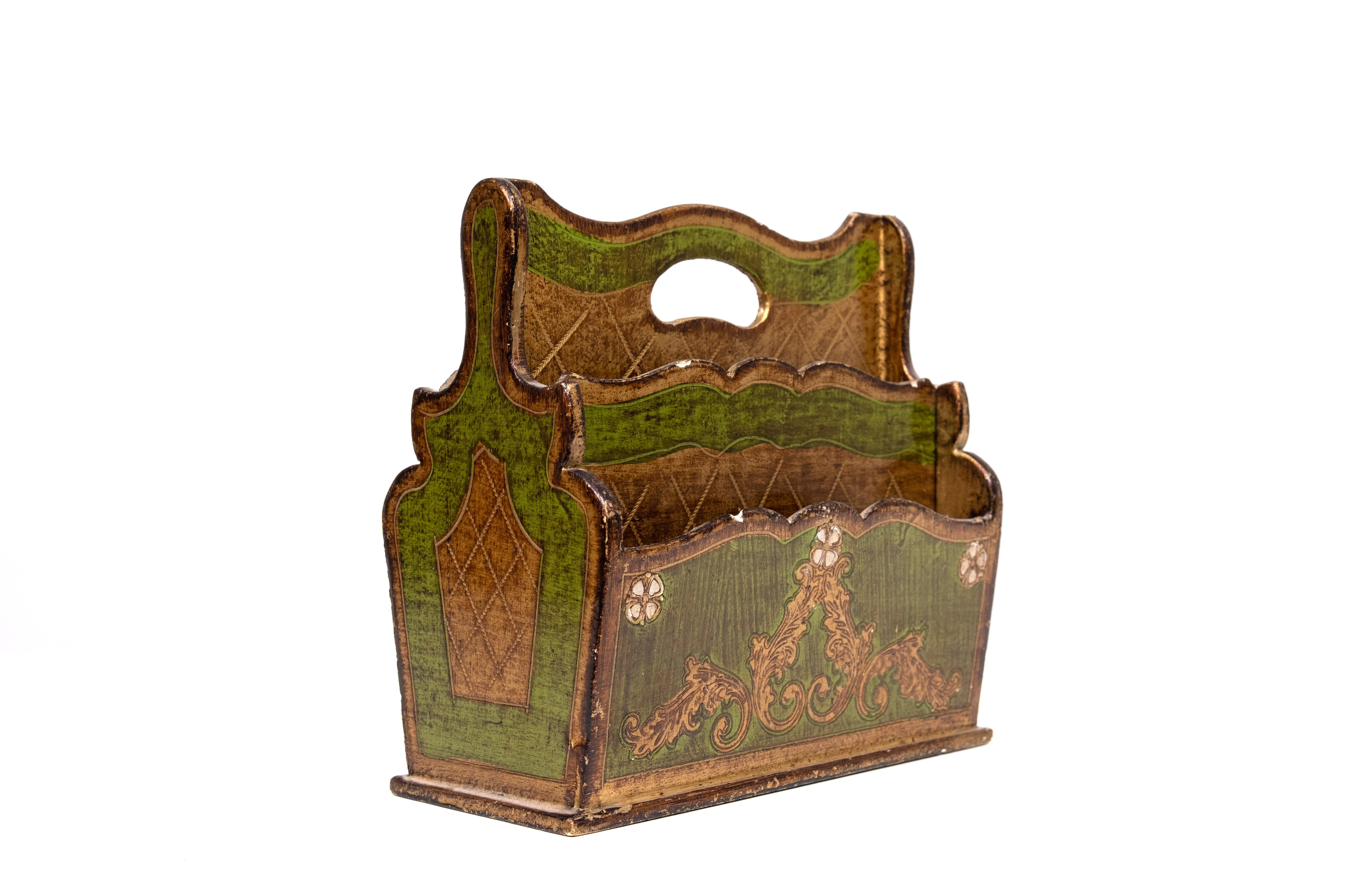 set of 3 Florentine Newspaper rack letter holder Paper basket 1960s Italy For Sale 5