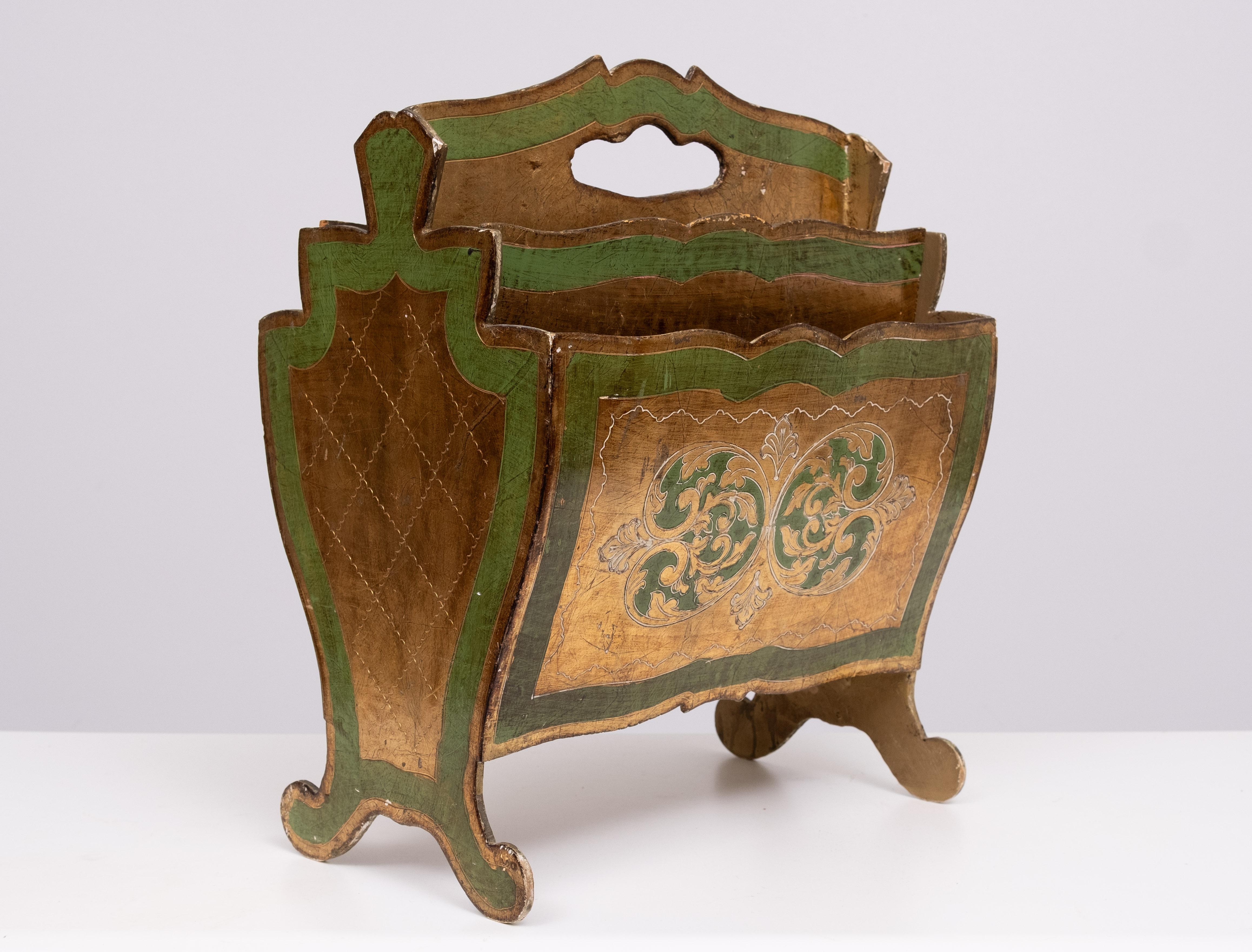set of 3 Florentine Newspaper rack letter holder Paper basket 1960s Italy For Sale 1