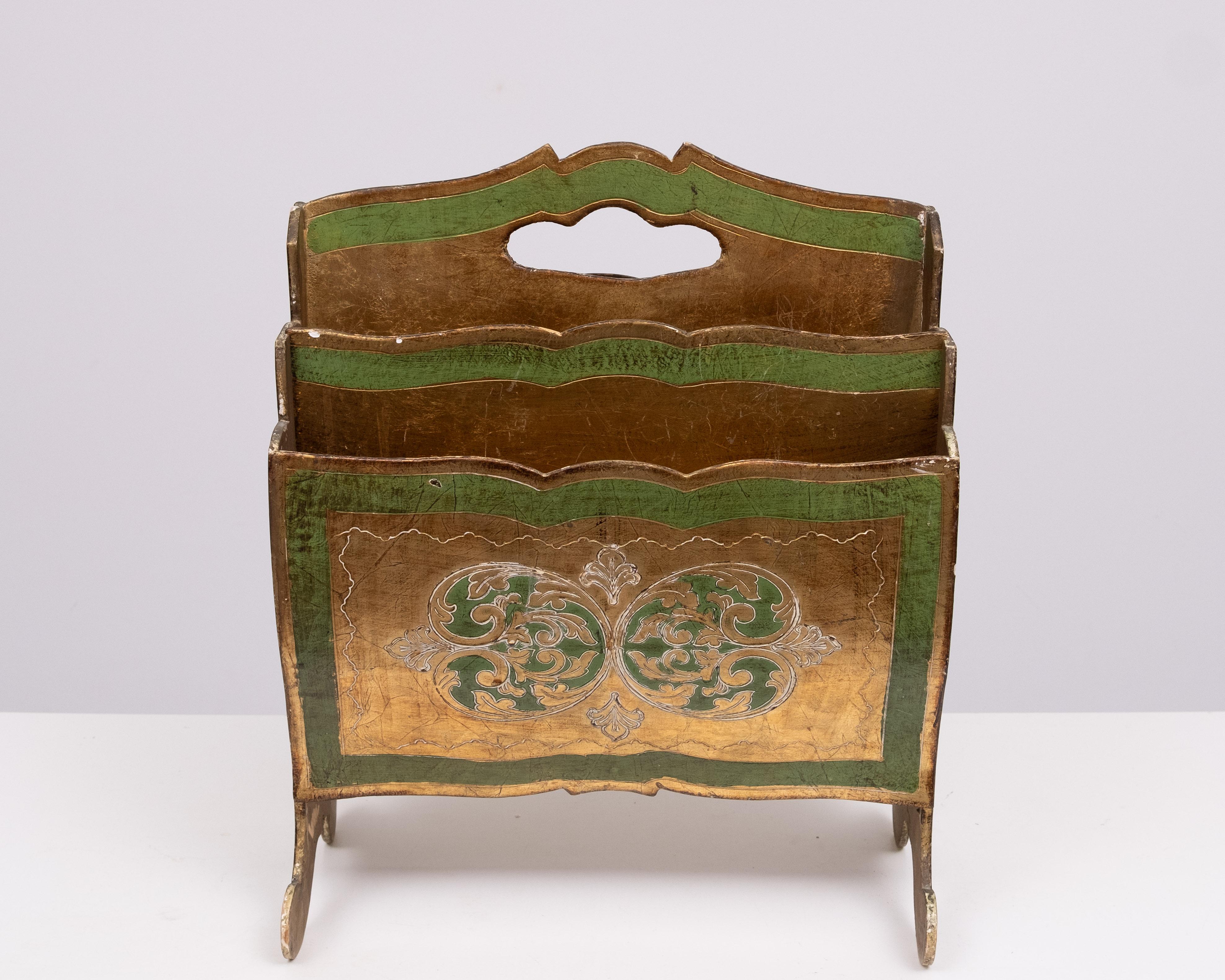 set of 3 Florentine Newspaper rack letter holder Paper basket 1960s Italy For Sale 2