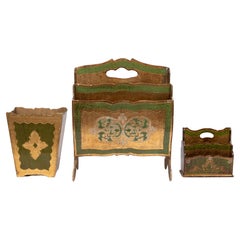 set of 3 Florentine Newspaper rack letter holder Paper basket 1960s Italy